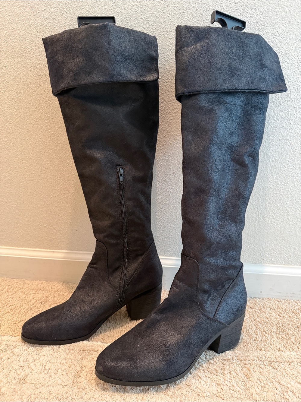 Report "Fisher" Black Faux Suede Fold-Over Knee High/Over-the-Knee Boots Size 10